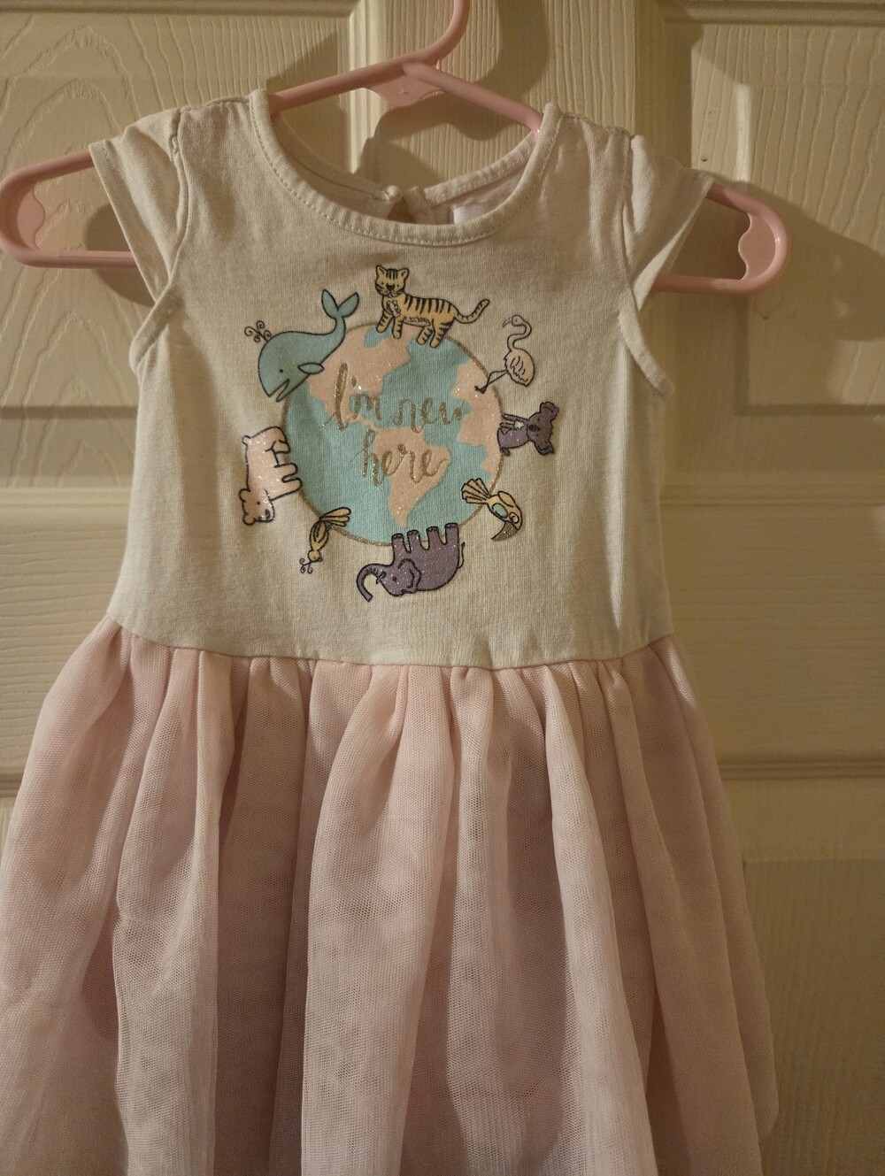 Girls Cream & Light Pink Animal Globe Dress